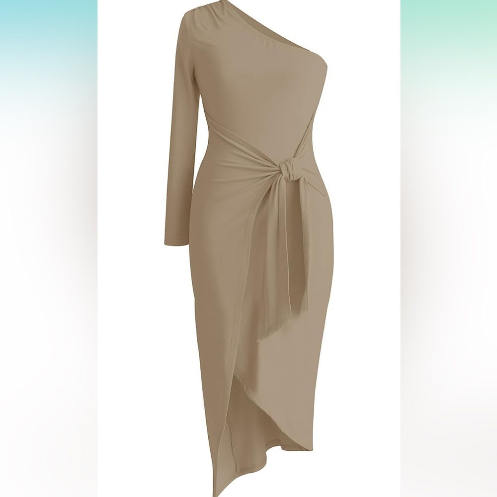 One Shoulder Long Sleeve Ruched Bodycon Dress